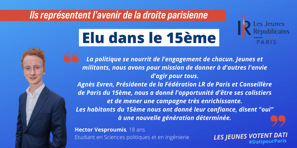 jeunesreps75's tweet photo. #13 @hec_vesproumis 

C'est par sa disponibilité de tous les instants et son travail acharné qu'il s'est imposé sur la liste d'@AgnesEvren et @Philippe_Goujon. Il siègera demain au conseil d'installation du 15ème arrondissement et sera officiellement le plus jeune élu de Paris ! https://t.co/ztTgqVl2B6