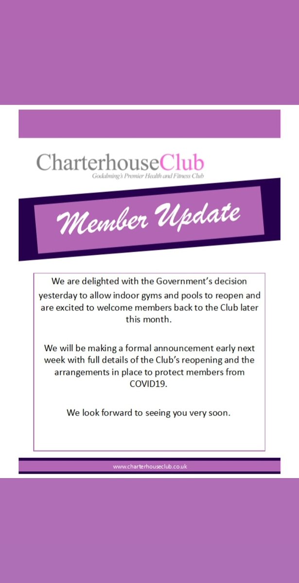 ☆☆☆Club Update☆☆☆

If you have any further questions or queries after the announcement has been published, please do not hesitate to contact our Club Manager at

Davidwebb@charterhouseclub.co.uk

#reopening #togetherwearestronger