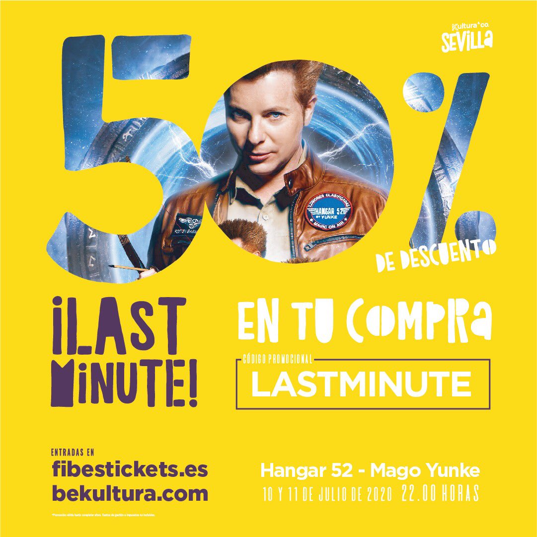 ⏳¡Last Minute! <a href="/BeKultura/">beKultura</a> lanza PROMO exclusiva para HOY del 50% de descuento en las próximas 10 mesas para 'Hangar 52’ del mago <a href="/Yunkemagia/">El Mago Yunke</a> en <a href="/fibesevilla/">Fibes Sevilla</a> 10 y 11 de julio.
🎟 Entradas: cutt.ly/TpwnX9W
👉 Código: LASTMINUTE

#sevilla #magoyunke #lastminute #magia