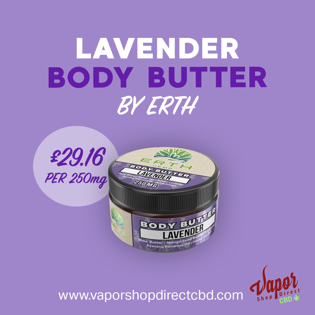 CbdVapor's tweet photo. This lavender body butter by Erth is a great natural cream to help take care of your skin. Available online! #vaporshopdirectcbd

https://t.co/0mY1W6pOlo
#cbdshop #cbduk #cbdinfused #feelgood #hemp #cbdcream #cbdbalm #bodybutter #cbdbodybutter #lavender #calming #sleepwell  #erth https://t.co/AsmZlXPuoW