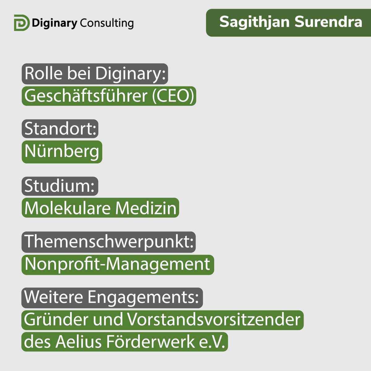 DiginaryConsult's tweet photo. Heute stellen wir unseren CEO Sagithjan Surendra vor! 🌱
Im zweiten Bild gibt es die wichtigsten Infos zu ihm.
Der Reihe nach stellen wir nun in den nächsten Wochen unser Team vor.🌻
Stay tuned! ✅
#diginary #ehrenamt #nachhaltigeberatung https://t.co/QqEPbM5Hlq