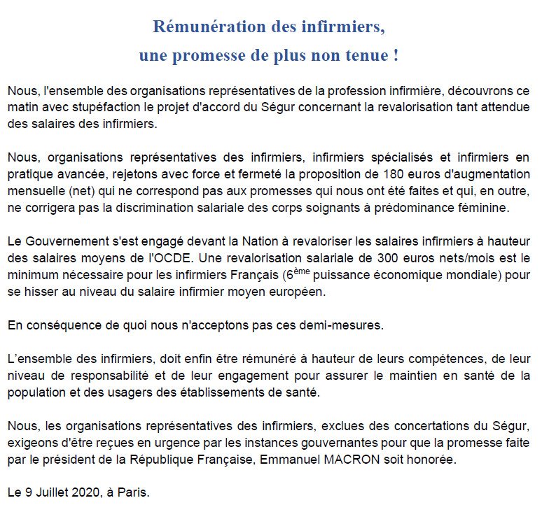 Segur de la santé ➡️ Infirmièr·es sous-payé·es 😡
Communiqué ⤵️