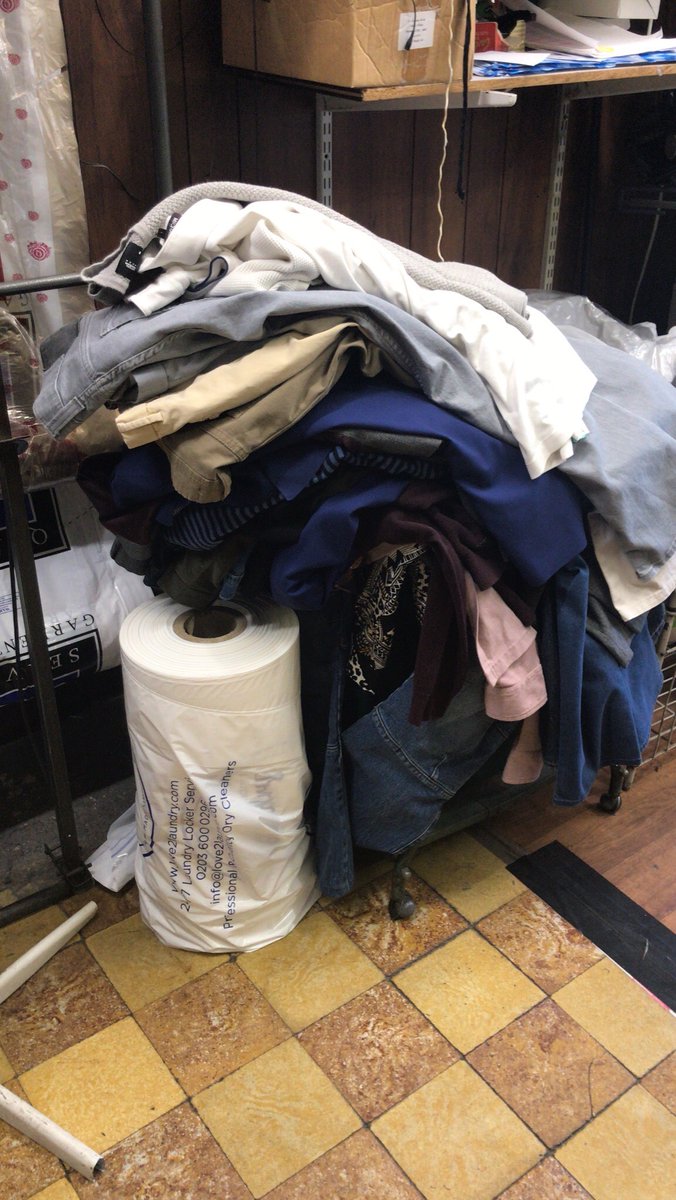 5ElmsDryCleaner's tweet photo. Looks like we’ll be kept busy for the next few days at least! This is just one pile for pressing today! https://t.co/YEBYm1rWhV