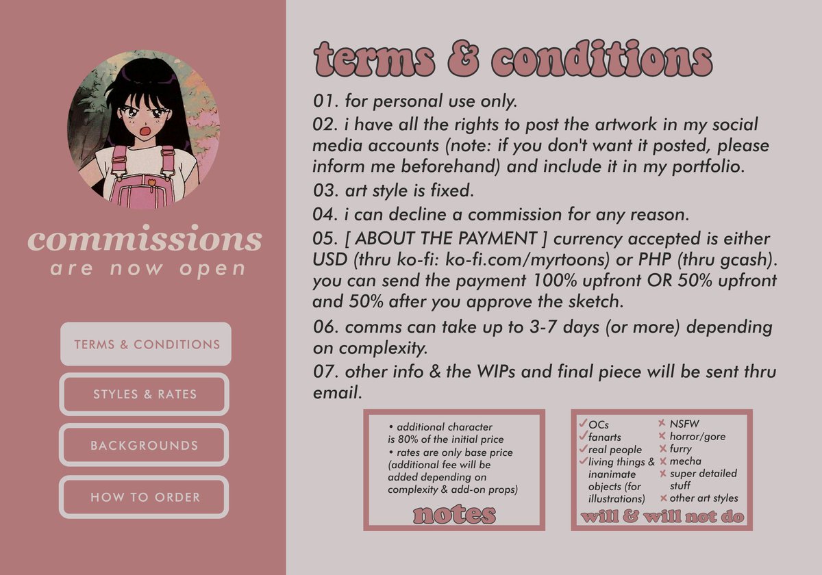 myrtoons_'s tweet image. [ ✨ #commissionsopen ✨ ]

finally opening up comms after debating with myself for daaaays! just need sum funds to help pay bills &amp;amp; buy my meds 🥺 also savin' up for sumn 👀 additional info below (see thread) + RTs appreciated! ❤

💌 dm me or send an email for inquiries #artph