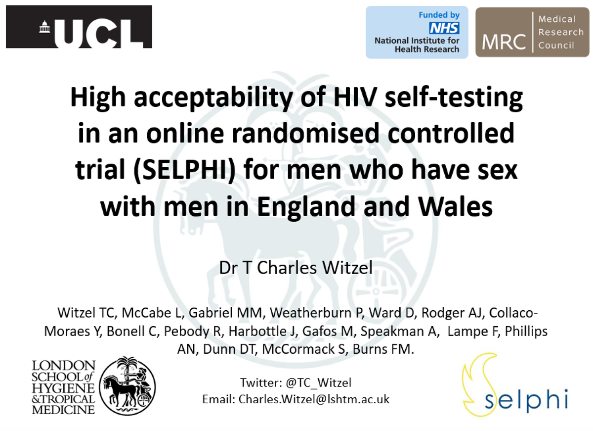 TC_Witzel's tweet photo. If you’re attending #AIDS2020 pop by our presentation on HIV self-testing uptake and acceptability in an online randomised controlled trial among men who have sex with men in England and Wales.

Can be found in OAD05. Powering HIV testing: Towards the target.

#TakeASelphi https://t.co/lcwQOJZREo