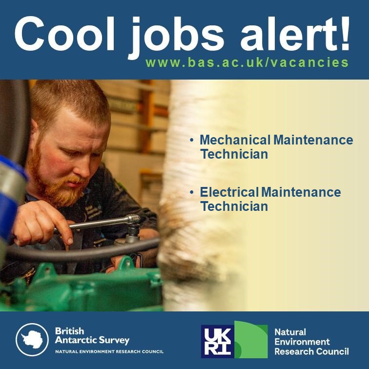 BAS_Jobs's tweet photo. #CoolJobsAlert
Are you looking for a new challenge?

We are recruiting for one #Mechanical #maintenance #Technician in #Cambridge and for two #Electrical #Maintenance #Technician in #Antarctica.

You have few more days to apply: https://t.co/11jkswgopW
#Recruiting #jobseekers https://t.co/kOnuuruZiW