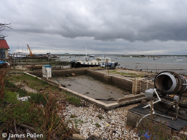 A short walk to 18th/19thC oyster pits. The oyster industry on the island goes back until at least Roman times and has been continuous. Oysters are purged & stored before being processed & arranged by size. Historically, they were transported in barrels & taken to London by sea.