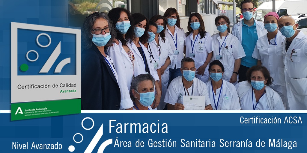 🎖️La Unidad de Farmacia interniveles del AGS Serranía de #Málaga <a href="/Salud_Serrania/">Área Sanitaria Serranía</a> ha obtenido la #certificación de #calidadACSA en nivel Avanzado. ¡Buen trabajo, equipo! 👍👏
<a href="/MalagaJunta/">MálagaJunta</a> <a href="/saludand/">Consejería de Sanidad, Presidencia y Emergencias</a>