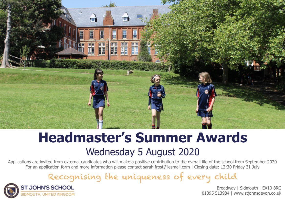 St_Johns_School's tweet photo. Headmaster’s Summer Awards are open to external candidates who meet the normal entrance criteria of the school and show considerable commitment to the school’s values in a range of areas. For more information and an application form please contact sarah.frost@iesmail.com https://t.co/6XfIXN3iNl