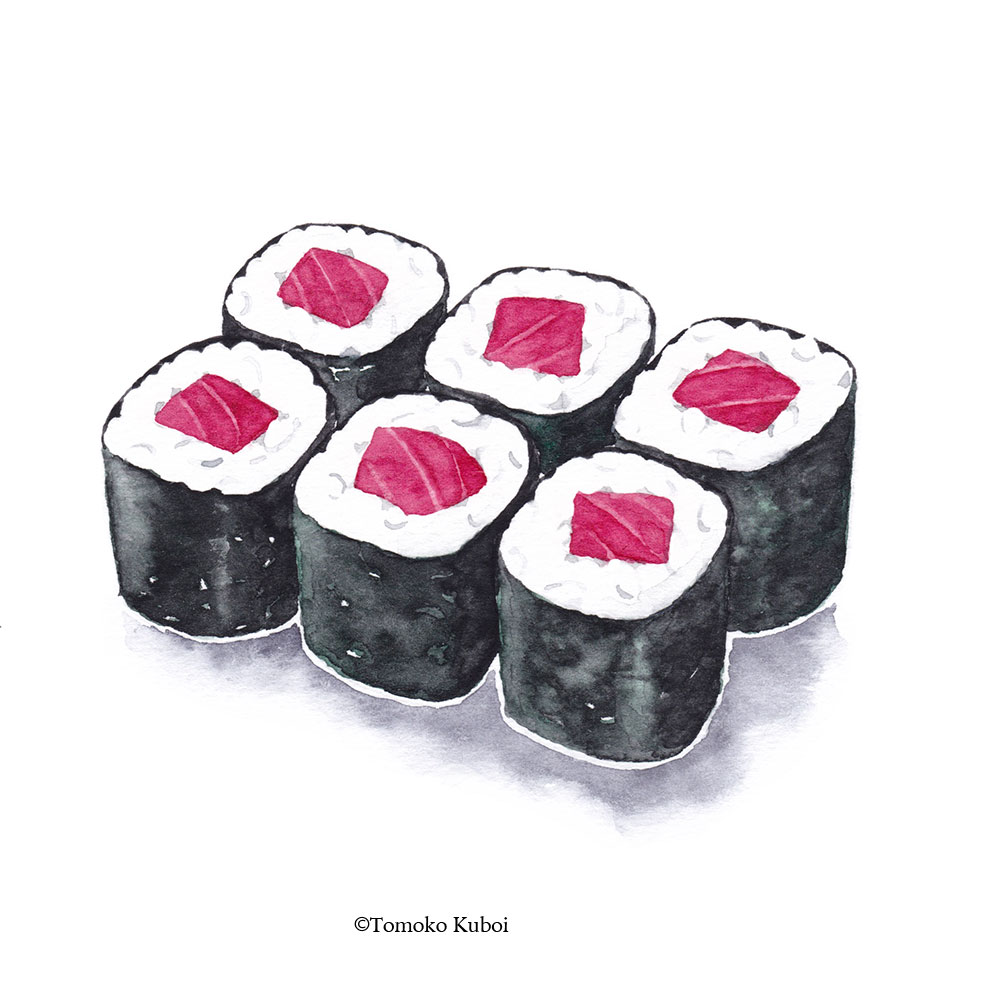 くぼいともこ Illustrator Tomoko Kuboi 鉄火巻きと玉子 寿司 水彩画 イラスト Illustration T Co Juvdrmuflj Twitter