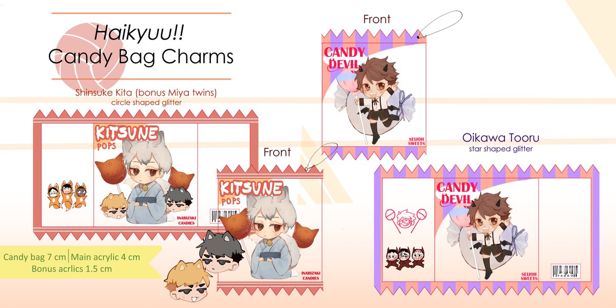 [RTS/shares❤️]

shop link https://t.co/BWedSDRcgD

New Haikyuu and Enstars candy bag charms are up for preorders! Preorders will be up until July 30th so get them while theyre here ?. I had a lot of fun making these charms and Im really curious how they'll turn out ^^ 