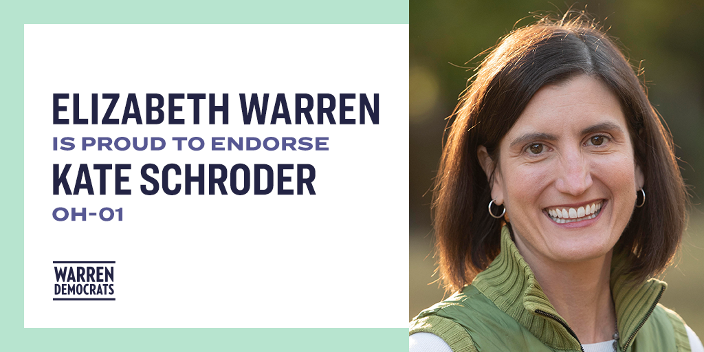 Elizabeth Warren is proud to endorse Kate Schroder — OH-01