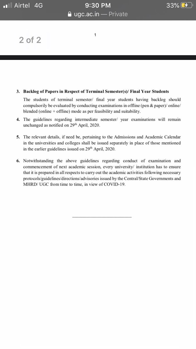 COLONEL87571264's tweet photo. @User12345216196 @ugc_india This is the ss of the latest ugc guidelines and. The 6th point here states that universities should abide to the guidelines of their respective state, this is unfair #christuniversity #illegalexams https://t.co/HmCJ0LIt5A