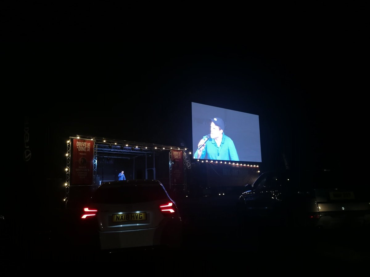 Rachelangharad1's tweet photo. Amazing night last night at @BathRacecourse for @watsoncomedian 's #carpoolcomedy . Thanks for battling the biblical elements to bring us all laughs to the #sociallydistant safety of our cars. #honkforlaughs @EdGambleComedy @ShappiKhorsandi @jessicafostekew https://t.co/VfS7cBJvzP