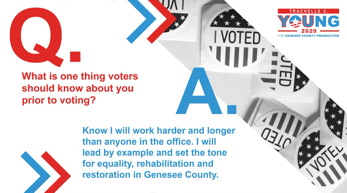 TYforprosecutor's tweet image. Today is Question &amp;amp; Answer Friday with Trachelle C. Young! If you have questions about the Young campaign for Genesee County Prosecutor, comment on this post or visit our website at youngforprosecutor.com.  #YoungForProsecutor