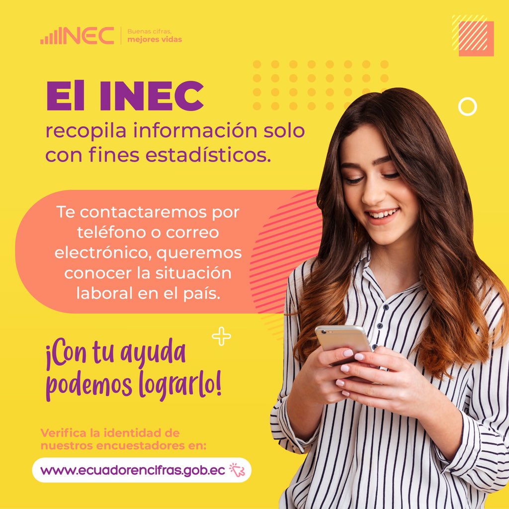 👍Aporta con información para la Encuesta Nacional de Empleo, Desempleo y Subempleo, #Enemdu. Contesta nuestras llamadas telefónicas📲 y mensajes por correo electrónico📧. 👁Verifica la identidad de nuestros encuestadores. Ingresa su número de cédula en: https://t.co/P4mLtoGVut https://t.co/ElYzZXkZwc