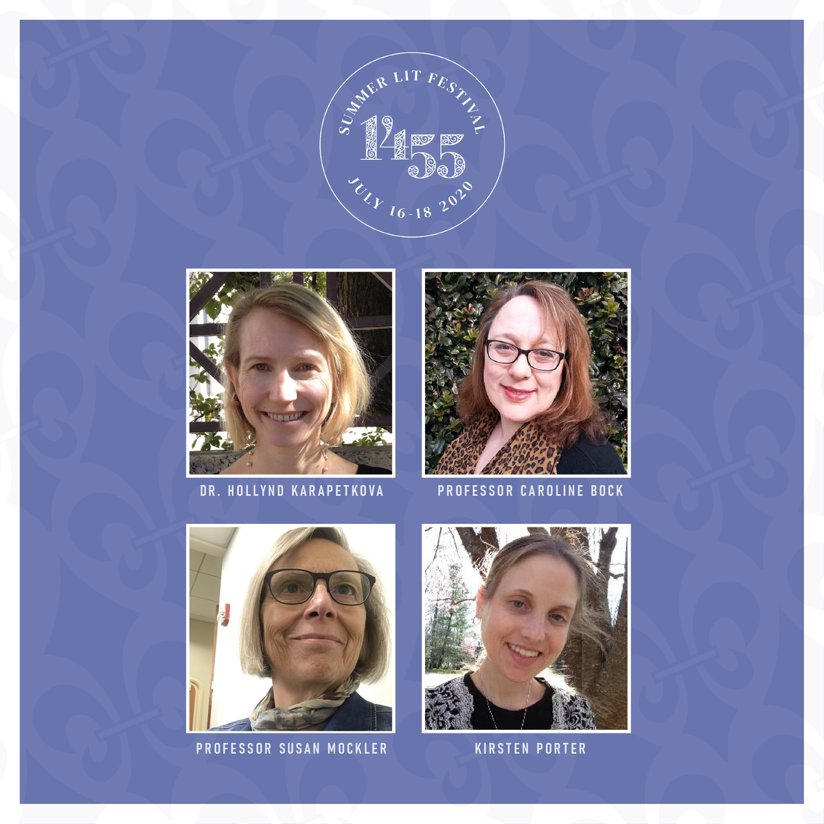 Dr. Holly Karapetkova, Professor Caroline Bock, Professor Susan Mockler, and DAH alum Kirsten Porter will be speaking at 1445's 2nd Annual Summer Literary Festival from July 16-18.

Registration for this virtual event can be found below! 

web.cvent.com/event/1af3d3c9…