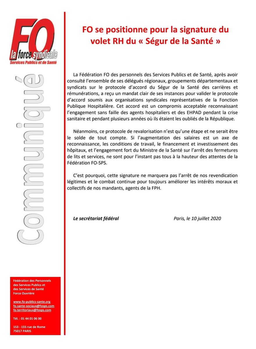 FOHIACT's tweet photo. 🔴✊⚕ #Communiqué #FOSPS #FORCEOUVRIÈRE 🔴 https://t.co/FV5UHIimGu