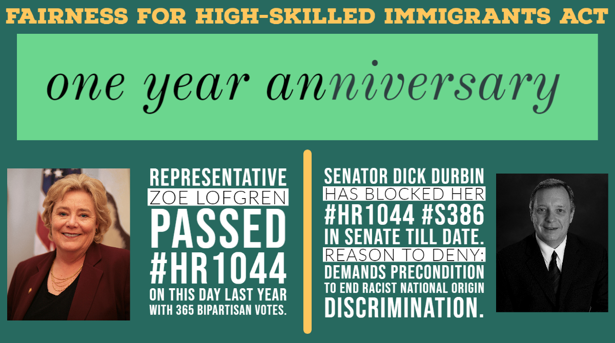 GCBCoalition's tweet photo. ✅This day last year Honorable @RepZoeLofgren passed #HR1044 with 365 bipartisan votes in U.S. House of Representatives.

🛑@SenatorDurbin has BLOCKED her bill #S386. Demands precondition to END INEQUALITY.

@JBPritzker @HouseDemocrats @SenateDems @ACLU #ACLU @TheDemocrats @DNC https://t.co/KrOOI9gKs8