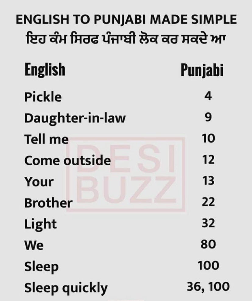 Basic English Words In Punjabi Version