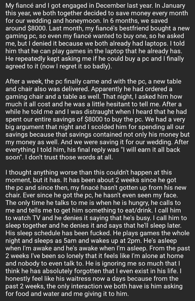 relationships.txt on Twitter "My fiancé (25M) spent our entire savings