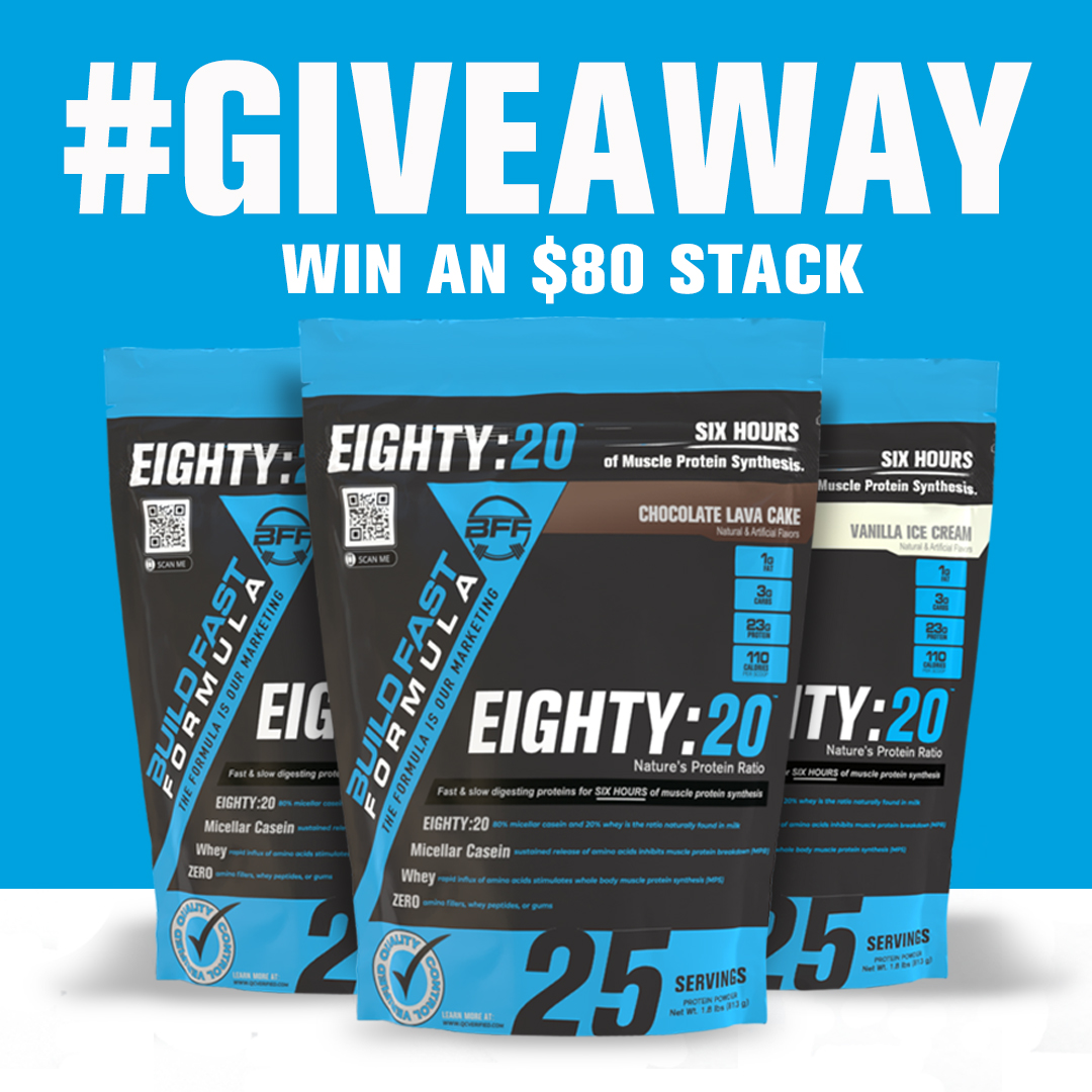 BFF_Build_Fast's tweet photo. #WIN a EIGHTY:20 triple stack ($80 value, 75 servings) to implement the 24-hour advanced plasma amino acid protocol 💪

Enter contest here: https://t.co/Uj9B6ri6pK…

#BFF #Buildfastformula #Protein #Friday #Flexfriday #freebie #Giveaway #gains #Muscle https://t.co/Jsf4GEWiE0