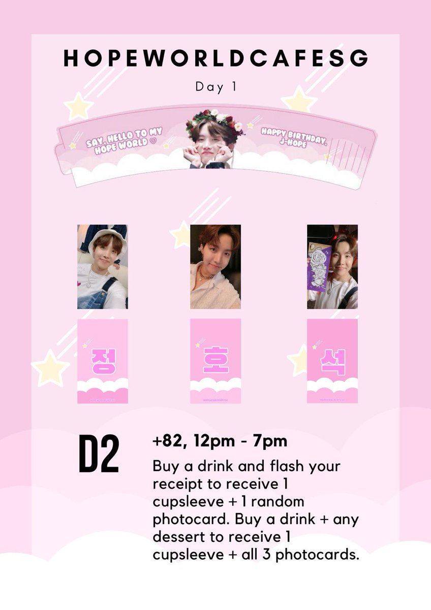 ddandelionjin's tweet photo. Upcoming event:
@bangtanqueenSG
#LOVEARMYSG
📌 +82 cafe
📆 11 &amp; 12 July
🕜 1-3pm

Giving out VERY limited Hobi cupsleeve set from @hopeworldcafesg on Day 1 too.

@BTSEVENCAFE cupsleeve/gift distribution/sale, details linked: https://t.co/CFYuCPWOGS

#ddandelionFS https://t.co/al9A1YIaQs