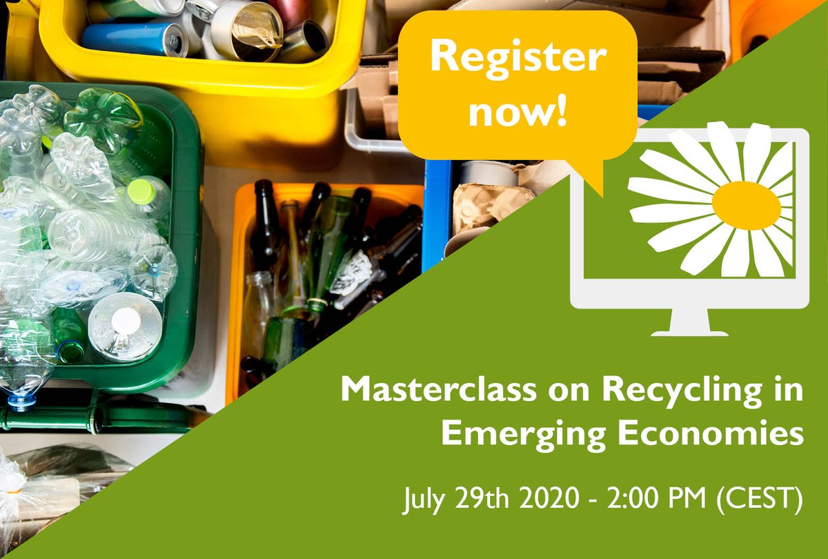 #Masterclass | Recycling in Emerging Economies: Re-use, Import, Refurbishment &amp; Recycling 

This #free #webinar is designed to support mid-level recycling &amp; waste professionals in taking the next steps in moving up the hierarchy.

bit.ly/38GxTir

#ISWA #Recycling