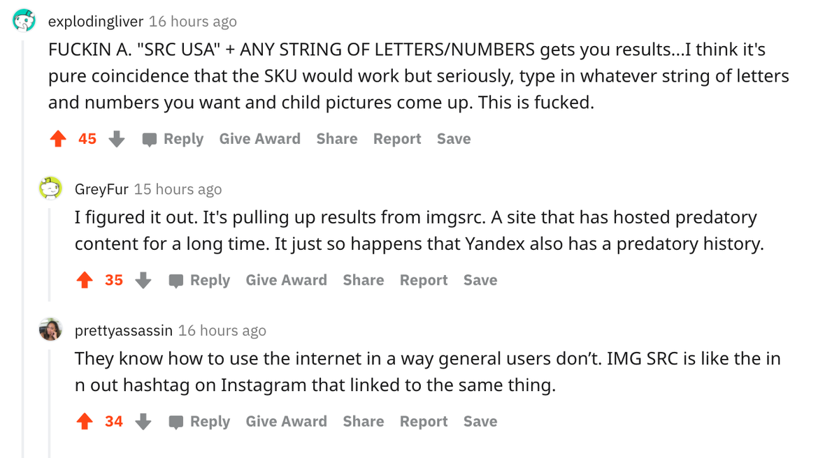 The results are pictures of children bc of the "src" in the item names. Searching anything on Yandex with "src" pulls results from a Russian image hosting website with a long history of hosting inappropriate and predatory images of children. Nothing to do with  #Wayfair