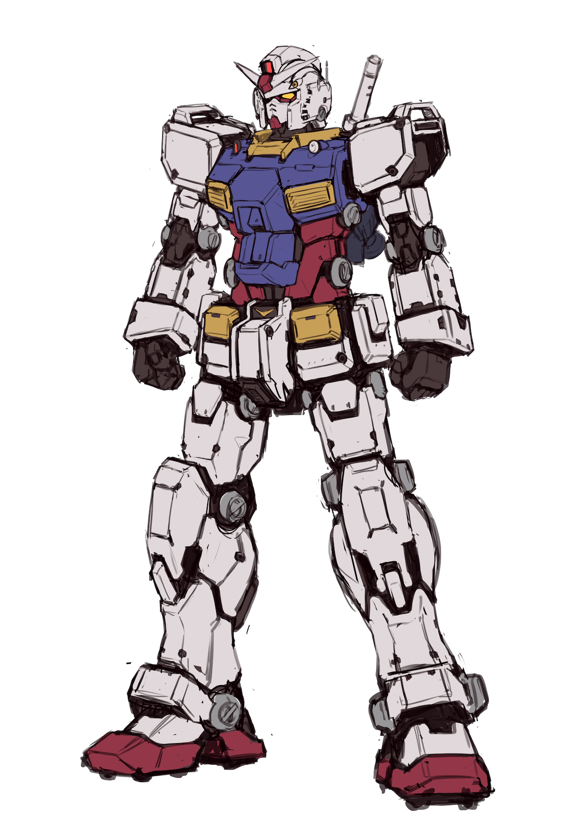 Twitter 上的 中村エイト 9月28日から個展 Rx 78の日に描いたまま忘れてたアレンジ初代ガンダムらくがき ファーストなら太い方が好みってのと 各部のモーターで動くならそれが目立ってもかっこいいのかな と思って描いてみたやつです T Co Nx4nxef4iu Twitter