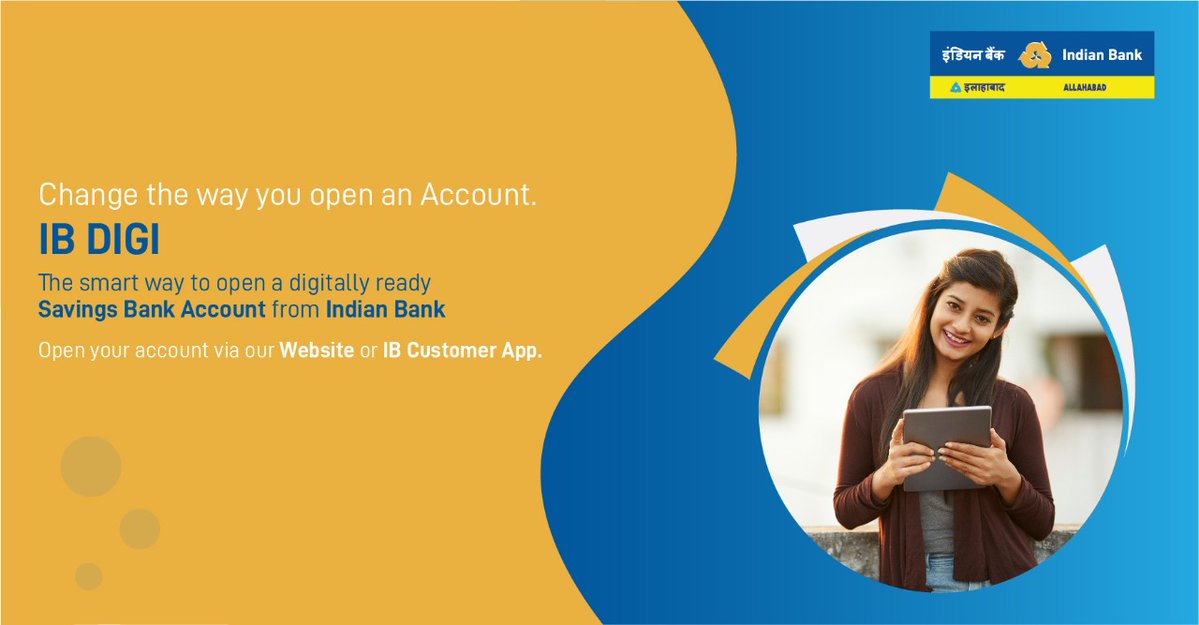 MyIndianBank's tweet photo. Gone are the days when you had to go to the bank to open a savings bank account. With IB DIGI - you can open a digitally ready savings account at your fingertips. Open today: https://t.co/gkHKAFOyMi.
#IndianBank #TwiceAsGood #IBDigi https://t.co/32uGv0XN1m