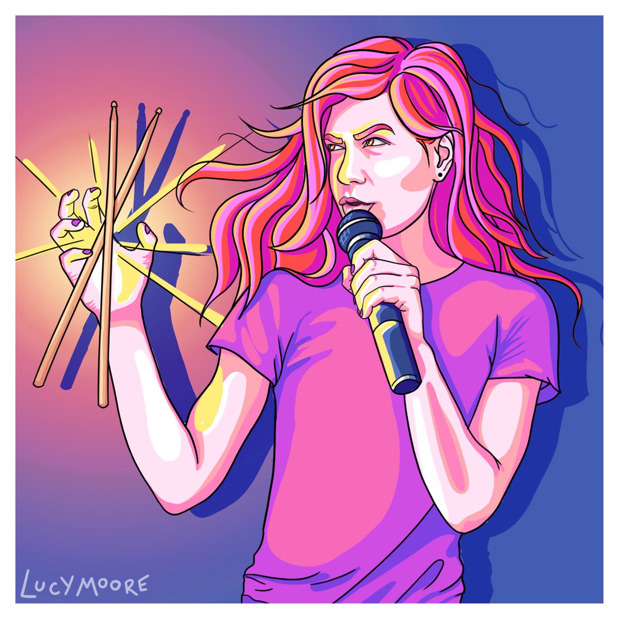 #4  @CGdoescomedy -former circus performer and LGBTQ New Comedian of the Year 2019 Charlie George co-hosts her own comedy night, ‘Crack-Up Comedy Cabaret’ -I tried to capture her stage energy in this superhero inspired graphic   #SaveLiveComedy