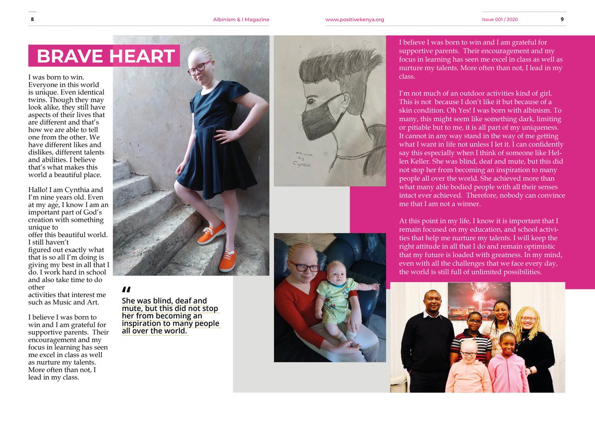 "I believe i was born to win and i am grateful for supportive parents." Cynthia, a nine year old tells her story of encouragement. read all about it on ALBINISM &amp; I Magazine.
#OwnYourStory #AlbinismIsHumanism #ChangingTheNarrative