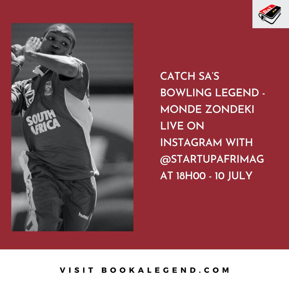 legend_book's tweet photo. Don’t miss out on legendary Proteas’ cricketer - @zondecks catch up with @startupafrimag editor, Baradi.
They’ll be chatting about BAL’s Career Ending Injuries campaign, as well as Zondeki’s plans for the Monde Zondeki foundation and all things career!
#SupportOurLegends https://t.co/JrdqkkX7q8