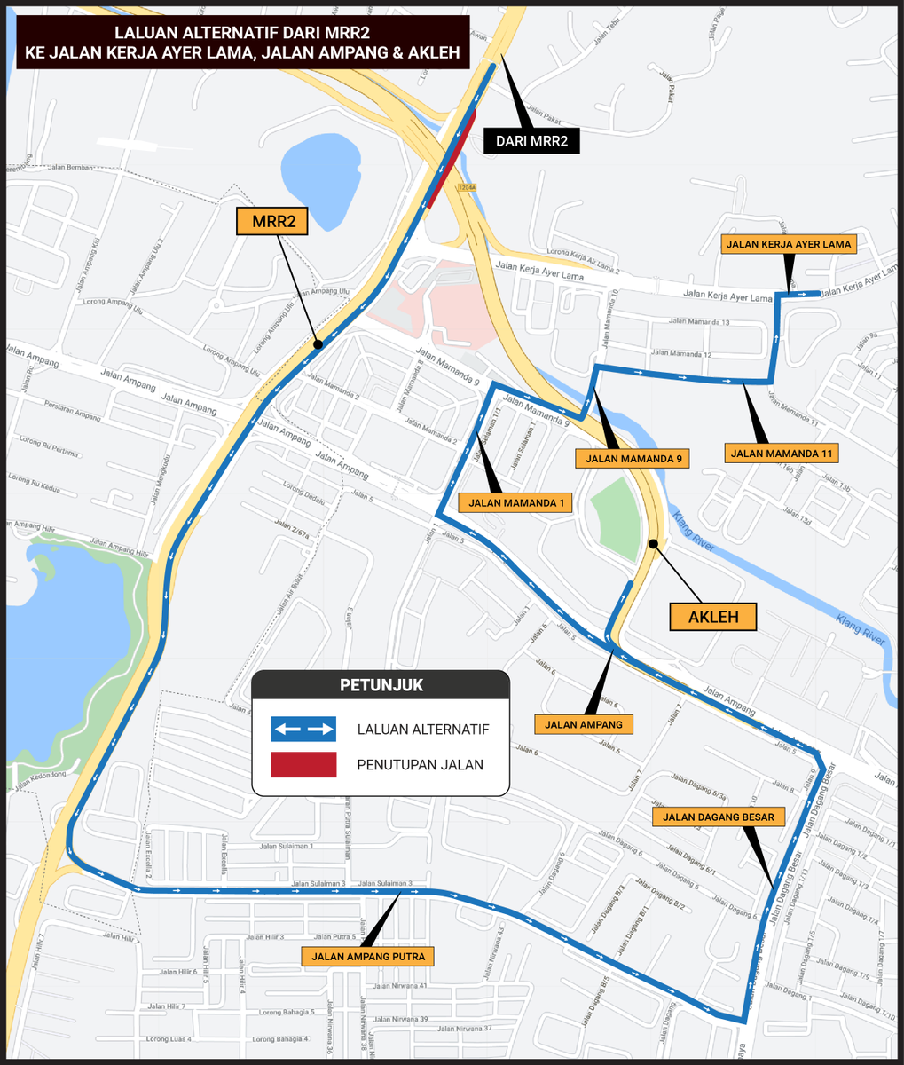 mySUKEofficial's tweet photo. NOTIS I LALUAN KONTRA SEMENTARA DI SEBAHAGIAN #MRR2 KM25.8 SEHINGGA KM 26.0 ARAH SUNGAI BESI MENGHALA CHERAS &amp; PENUTUPAN #JKAL

Aktiviti: Pemasangan Safety Netting
Lokasi: MRR2 &amp; JKAL
Tarikh: 10 &amp; 11 Julai 2020 
Masa: 10.00 mlm-5.00 pagi 

Info lanjut: https://t.co/2UJhAqv3g2 https://t.co/haRYYreYTs
