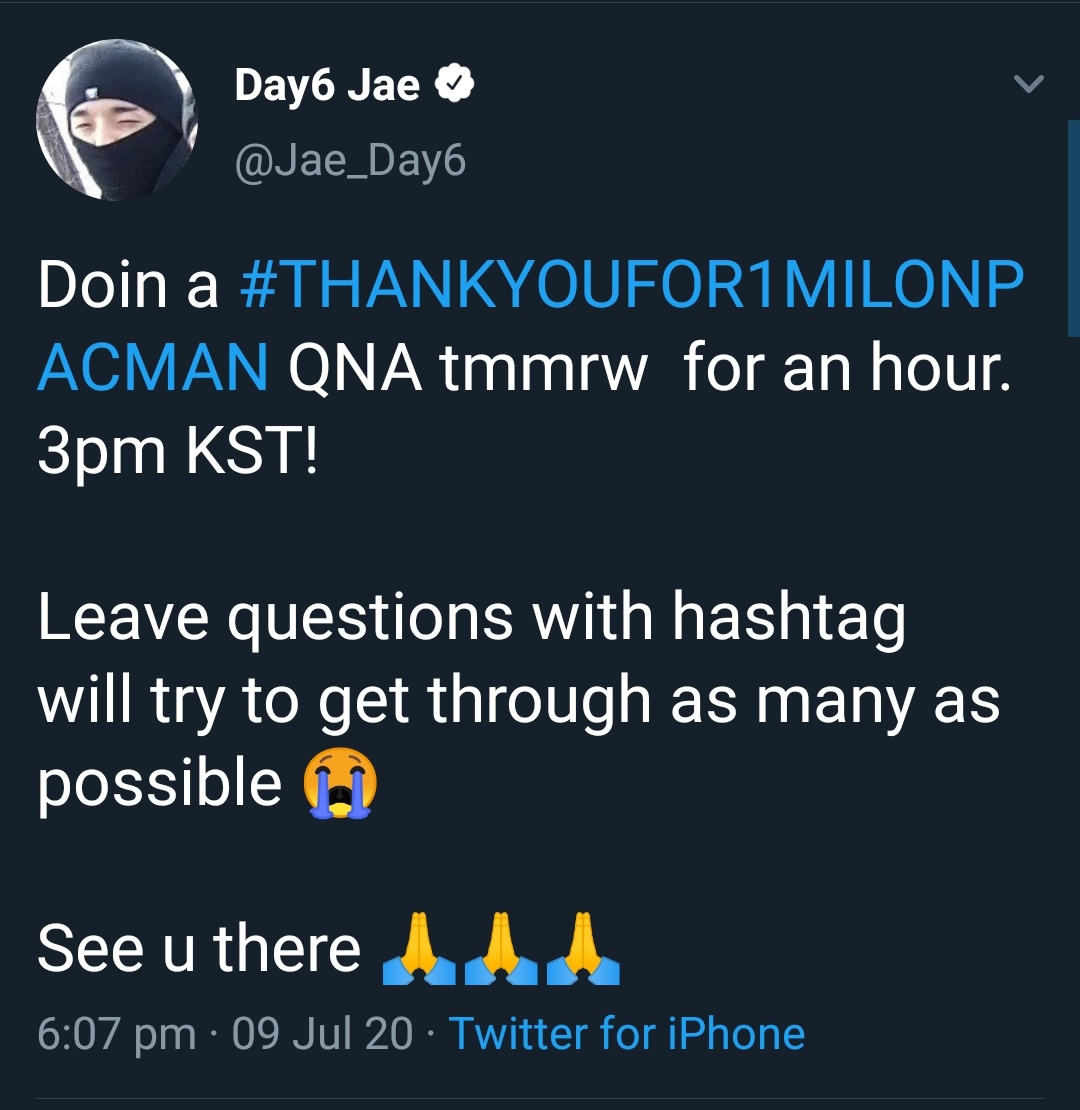 To show his gratitude, Jae held a QnA session to celebrate eaJ Pacman hitting 1M and HE'S JUST TOO SWEET REPLYING TO A LOT OF FANS AS POSSIBLE AS HE CAN  (i can't make a compilation of his replies cuz it's just too many  but for sure he answered a loooooot) JAE BEST BOI