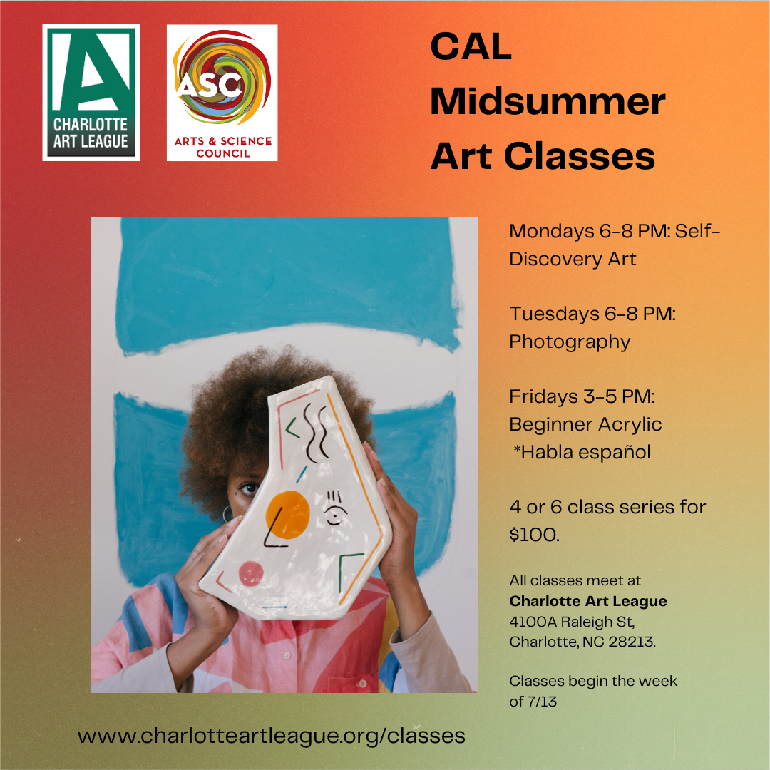 Registration closes Sunday for CAL's Midsummer art classes. Sign up today! Space is limited in compliance with COVID restrictions.

charlotteartleague.org/classes. Link in bio.