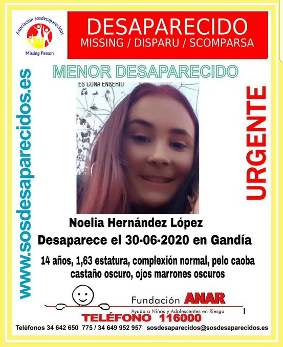 guardiacivil's tweet photo. 🆘#MUYURGENTE ⚠️
Esta es Noelia, una #menor que ha #desaparecido en Gandía #Valencia 
Si la has visto llámanos
☎062
☎112
Tu RT ayudará https://t.co/HivKKzVcc0