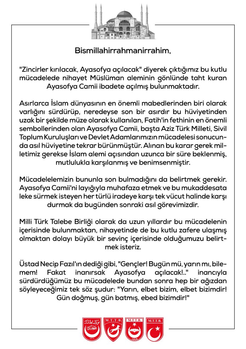 Surda bir gedik açtık mukaddes mi mukaddes,
Ey kahpe rüzgar artık ne yandan esersen es...

 #AyasofyaCamii