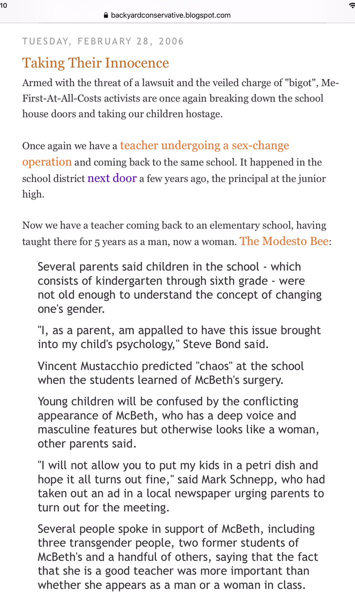 The left has relentlessly been pushing this for years. 2006. Taking Their Innocence. Trans teacher a man one year, a woman the next. Little kids are exposed to the nightmare idea of body mutilation. Women teachers are traumatized by a male in their restrooms.