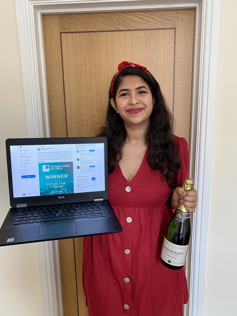 I am humbled and honoured to have been announced as the #WINNER for <a href="/futurestarstech/">Future Stars Of Tech Awards</a> IT Manager Award🎉✨ Because we couldn't have an #Awards Night and #Celebration, I shall be celebrating with some Champagne, #afterwork of course! 

#WomenInSTEM #womenintech #FutureStarsofTech