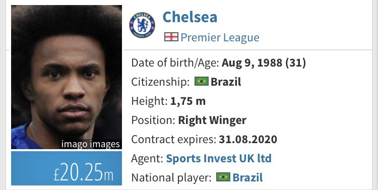 Free Transfer Willian  Willian on a free transfer is a no brainer for me. He’s still performing pretty well in the prem and Jose has experience with him already, he offers more creativity and can take free kicks .The only negative could be wage demands.