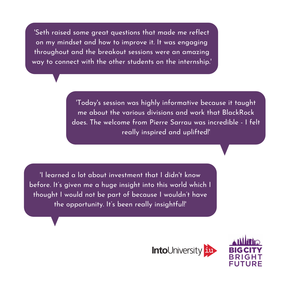 IntoUniversity's tweet photo. This week we have been running the first week of our 3-week online Big City Bright Future internship! See below for some student feedback from the first half of the week 👇✨ #BCBF2020 https://t.co/UT9btjqiMA