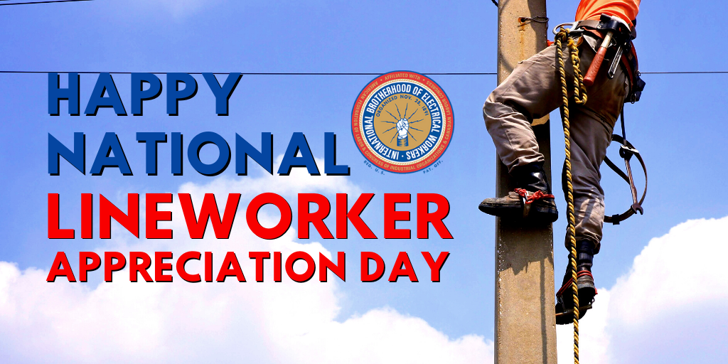 IBEW_CCO's tweet photo. June 10th is National Lineworker Appreciation Day! Thank you to all the Powerline Technicians that continue to keep us powered up, day or night, rain or shine and everything in between. #IBEWelectricians #PowerlineTechnicians #Lineworkers #NationalLineworkerAppreciationDay https://t.co/zcy4nreDJx