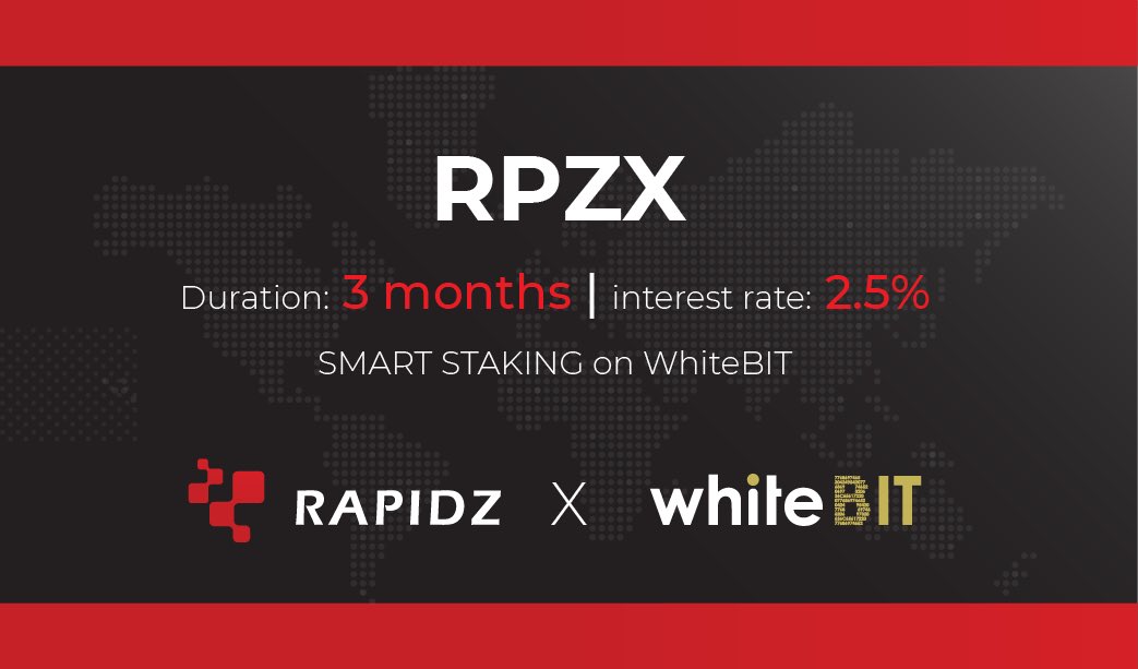 Rapidz_io's tweet photo. We know all RPZX holders have been waiting for this 🚀 Our smart staking campaign just went live on @WhiteBit6 For all RPZX holders, now is a great time to stake your RPZX and reward more RPZX in interest😬. For more information, visit: https://t.co/6b5xKll1na #RPZX #WHITBIT https://t.co/3IzcT9XwlJ