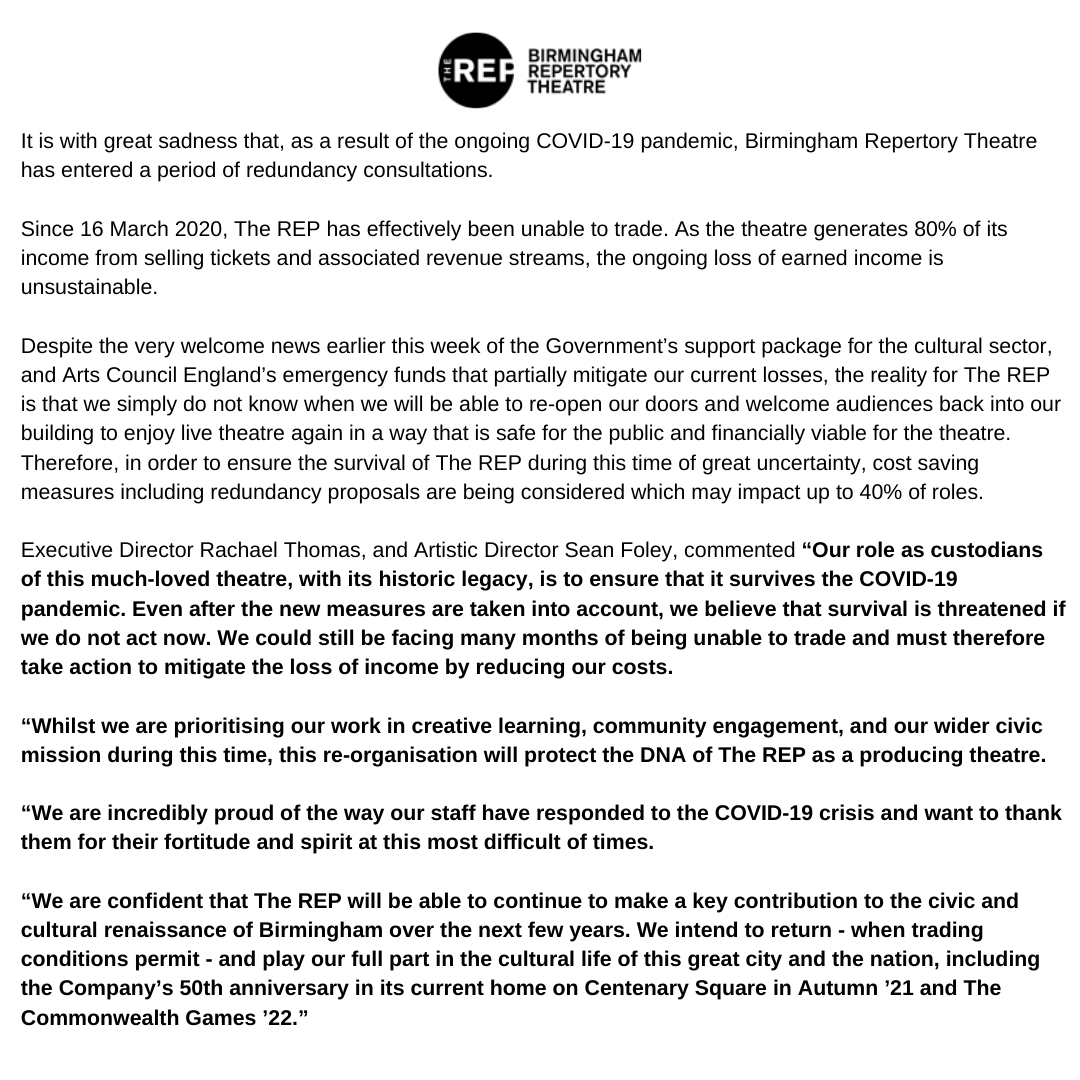 BirminghamRep's tweet photo. A statement from Birmingham Repertory Theatre.

Read in full here: https://t.co/3M5PYtIFo7 https://t.co/PimOcAFHs7