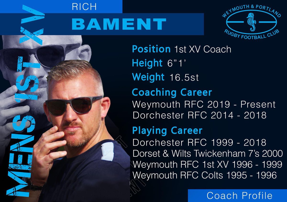 **COACH PROFILE - MENS 1ST XV**
Then, we have man who has been behind the 1st XV team's successful season, Coach Rich Bament.
#wprfc #weymouthandportlandrugbyclub #upthemightyseahorses #coachprofile