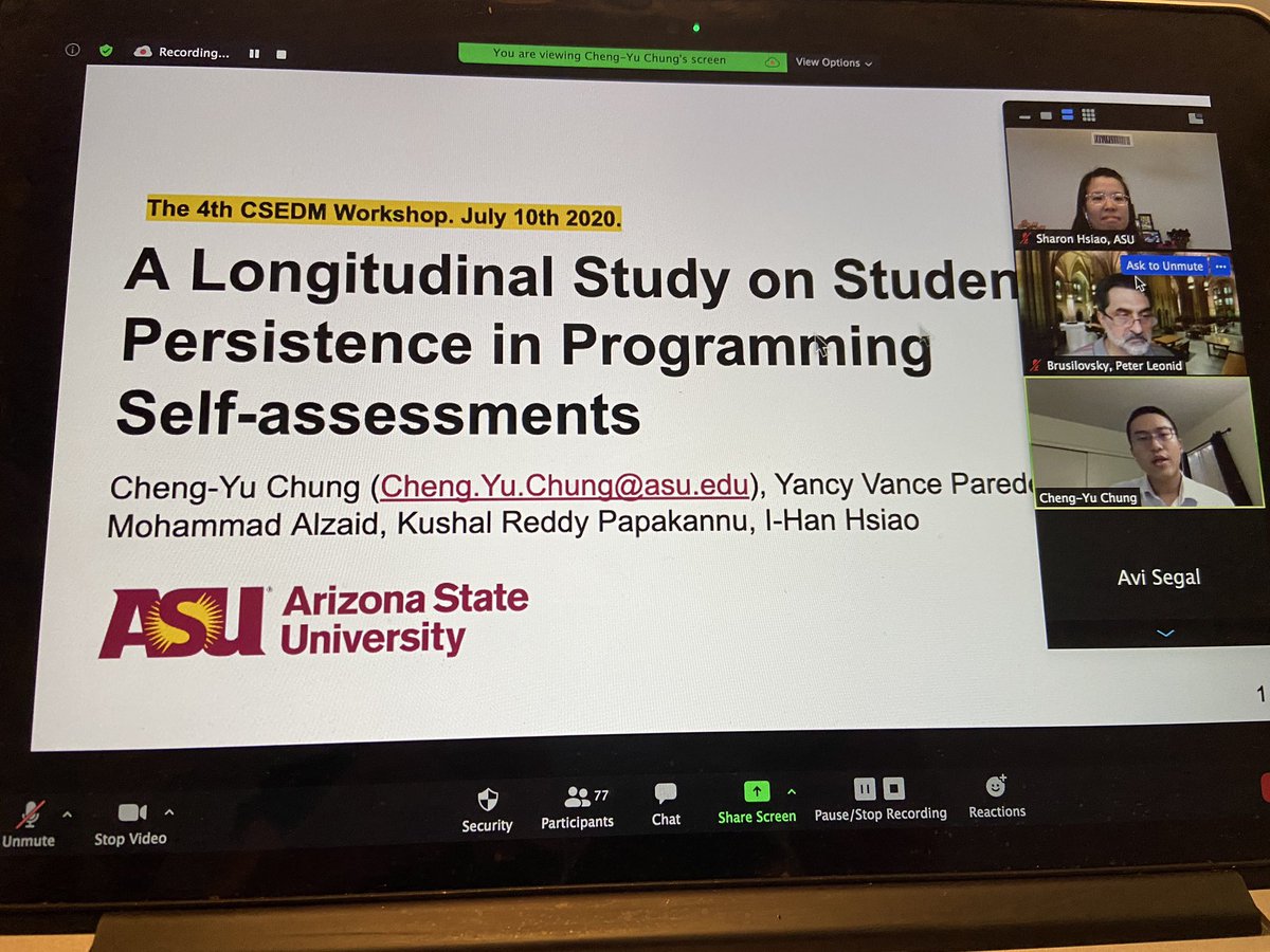 shoha99's tweet photo. Rick is presenting our work in #CSEDM now “A Longitudinal Study on Student Persistence in Programming Self-assessments” https://t.co/1JaUqduo00 https://t.co/1cqFV1GzLA