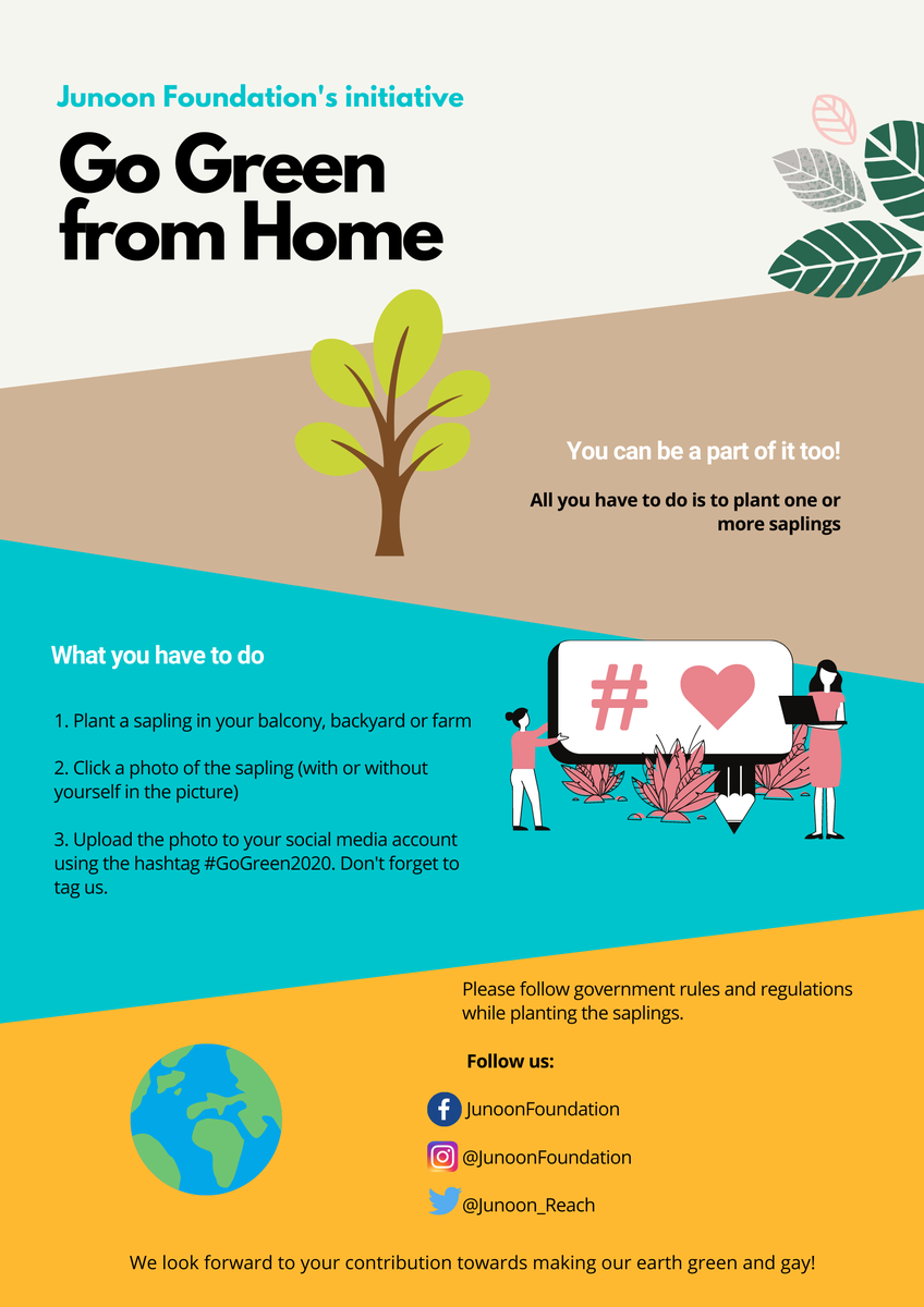 junoon_reach's tweet photo. Keeping the coronavirus pandemic in mind, Junoon this year has decided to celebrate its annual Go Green tree plantation drive from home. Check out this poster to find out how you can be a part of it. #GoGreen2020 https://t.co/b9L9LcVRFf