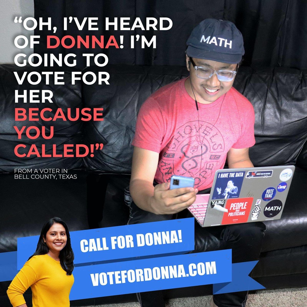 We’ve got a Yangster🧢 running in Austin, TX. Will you phonebank for @donnaimamTX? #YangGang #HumanityFirst #humanityforward https://t.co/vtMpBuurwO